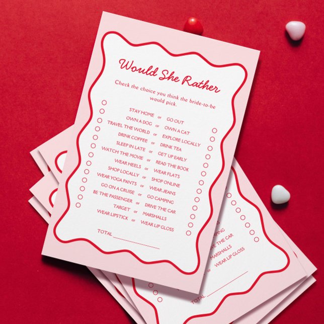 Red and Pink Would She Rather Bridal Shower Game (Creator Uploaded)