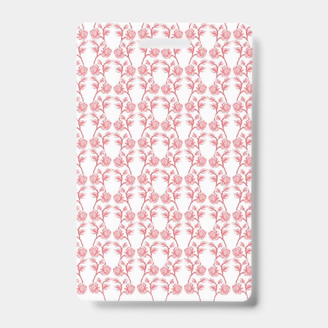 Red and pink wrapping paper featuring a repeating  ID badge (Front)