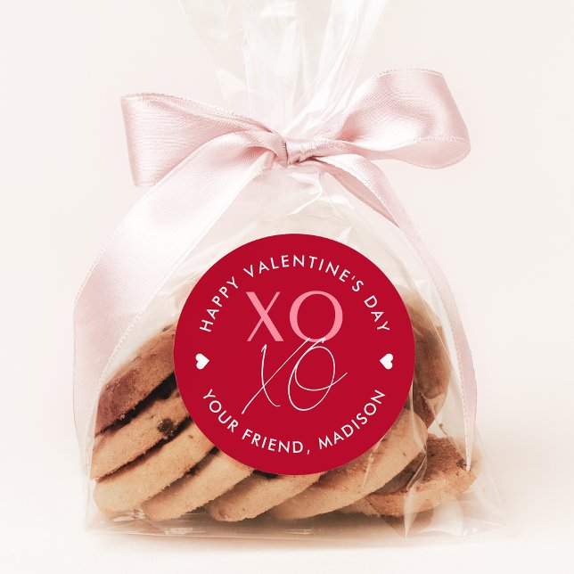 Red and Pink XOXO Personalised Valentine's Day Classic Round Sticker (Creator Uploaded)