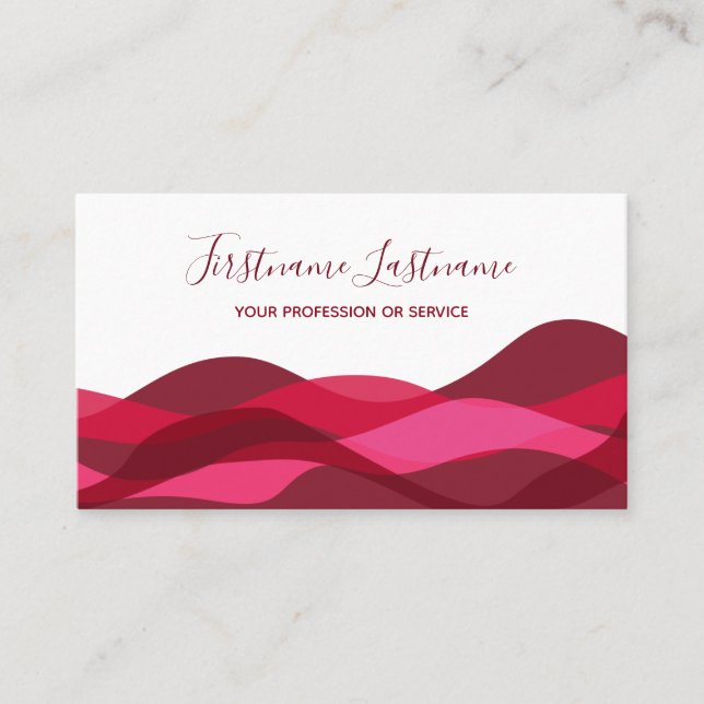 Red and purple abstract waves calligraphy business business card (Front)
