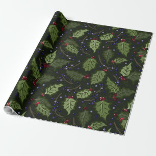 Red and Purple Berries Holly Christmas  Wrapping Paper
