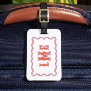 Red and Purple Bespoke Scalloped Monogram Luggage Tag
