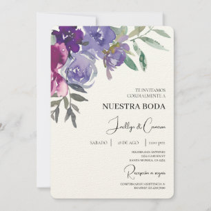 Red and purple Floral Spanish Wedding Invitation