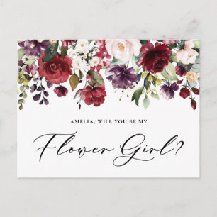 Red and Purple Flowers Will You Be My Flower Girl Postcard