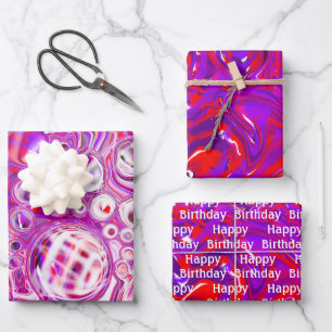 Red and Purple Fluid Art Birthday Wrapping Paper Sheet