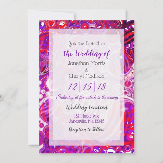 Red and Purple Fluid Art Wedding Invitation (Front)