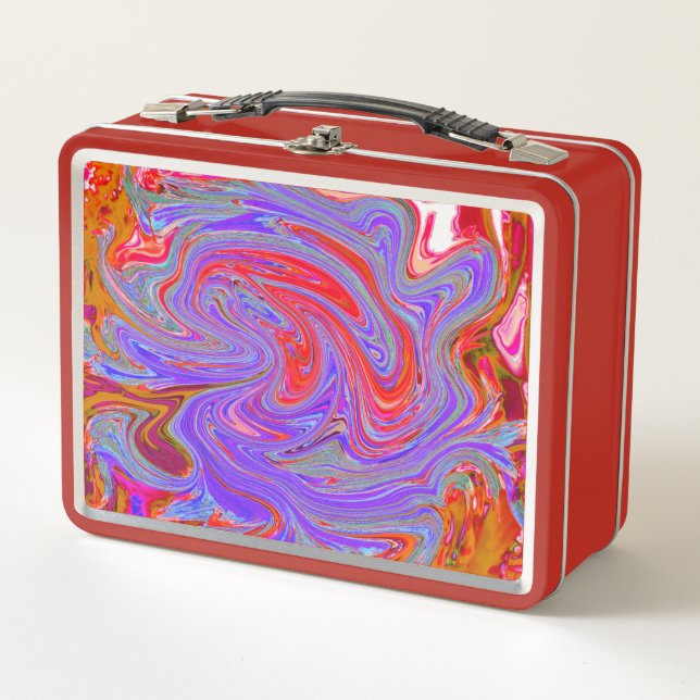 Red and Purple Groovy Abstract Retro Art Metal Lunch Box (Front)