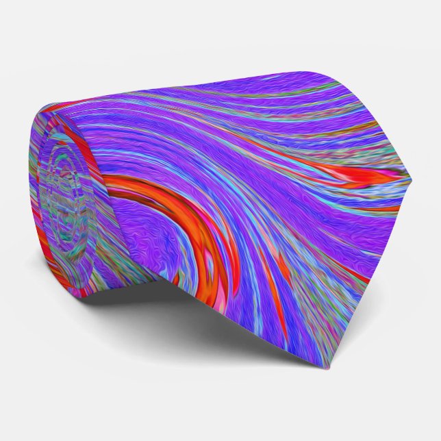 Red and Purple Groovy Abstract Retro Art Tie (Rolled)
