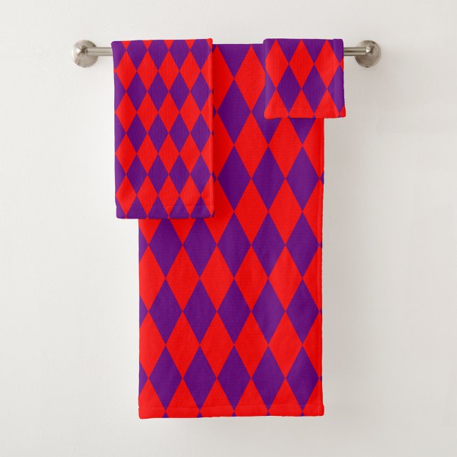 Red and Purple Harlequin Checkered Design  Bath Towel Set (Creator Uploaded)