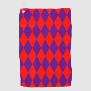 Red and Purple Harlequin Checkered Design Golf Towel