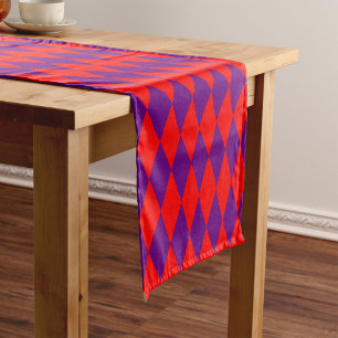 Red and Purple Harlequin Checkered Design Short Table Runner