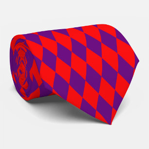 Red and Purple Harlequin Checkered Design  Tie