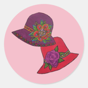 Red and Purple Hat Classic Round Sticker