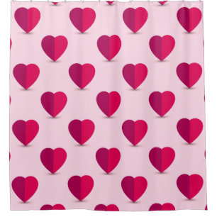 Red and Purple Hearts on a Pink Background Shower Curtain
