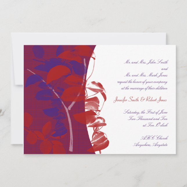 Red and Purple Leaf Design Wedding Invitation (Front)