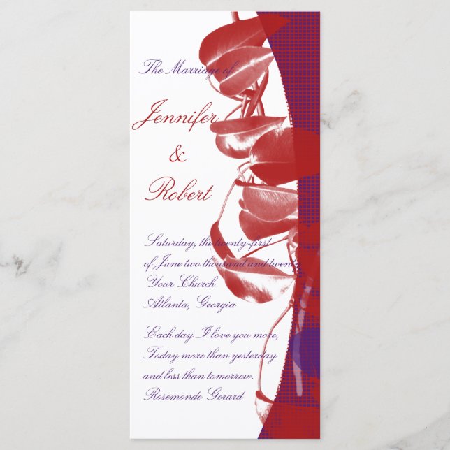 Red and Purple Leaf Design Wedding Program Programme (Front)