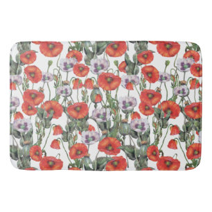 Red and Purple Poppies Pattern Bath Mat