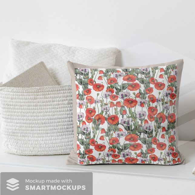 Red and Purple Poppies Pattern Cushion (Creator Uploaded)