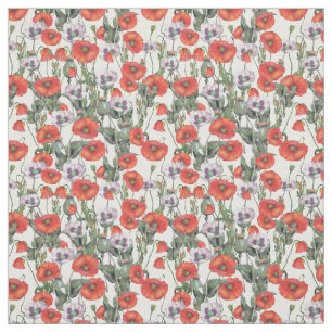 Red and Purple Poppies Pattern Fabric