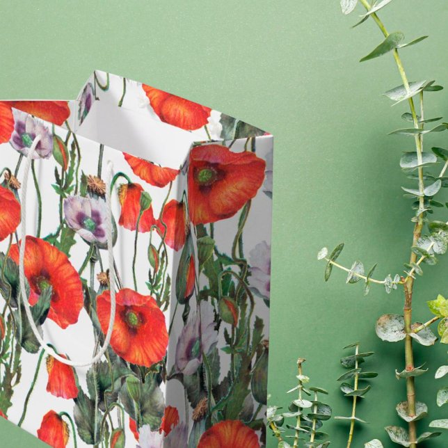Red and Purple Poppies Pattern Medium Gift Bag (Creator Uploaded)
