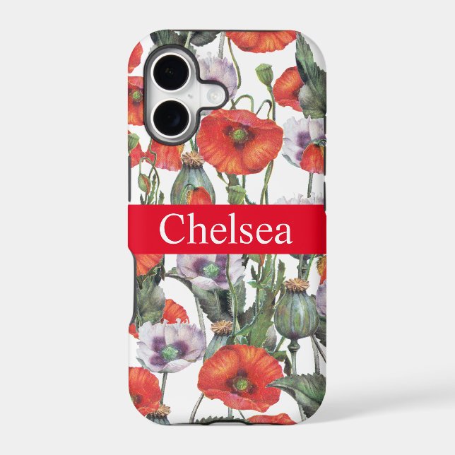 Red and Purple Poppies Pattern Personalised (Back)