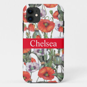 Red and Purple Poppies Pattern Personalised iPhone 11 Case