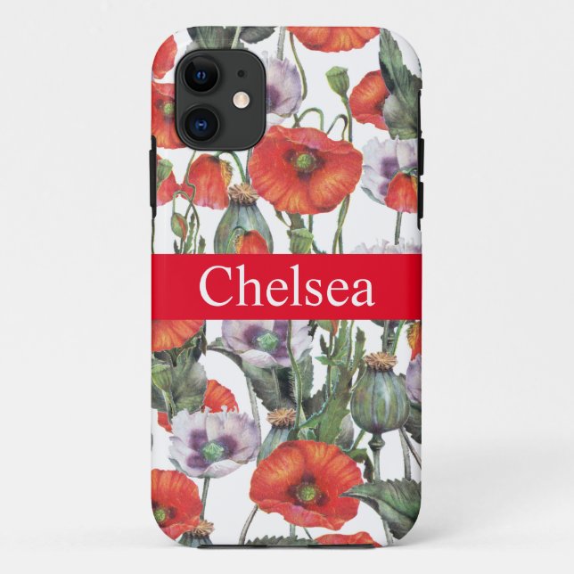 Red and Purple Poppies Pattern Personalised Case-Mate iPhone Case (Back)