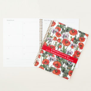Red and Purple Poppies Pattern Personalised Planner