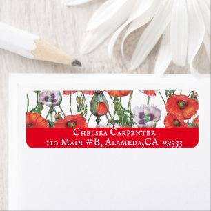 Red and Purple Poppies Pattern Return Address