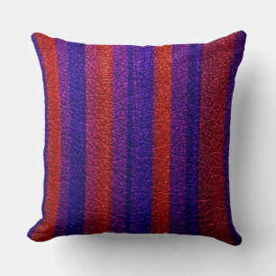 Red and Purple Stripe Leather Look Cushion