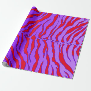 Red And Purple Tiger Stripes Animal Print Wrapping Paper
