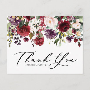 Red and Purple Watercolor Floral Garland Thank You Postcard