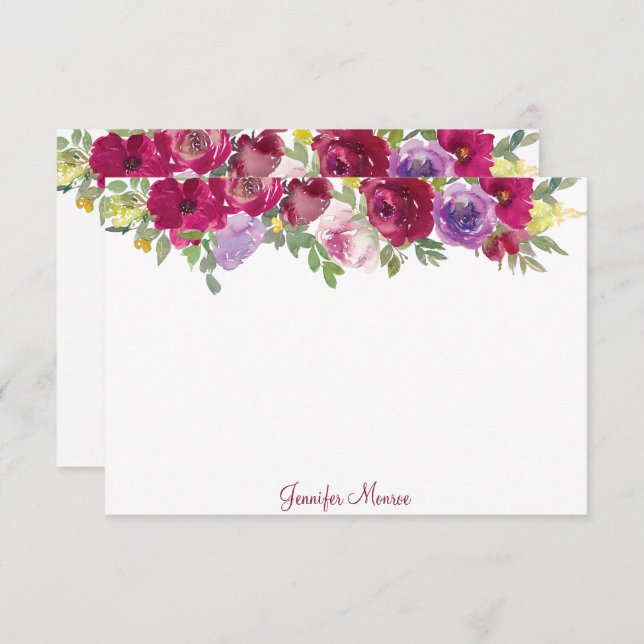 Red and purple watercolor flowers personalised  card (Front/Back)