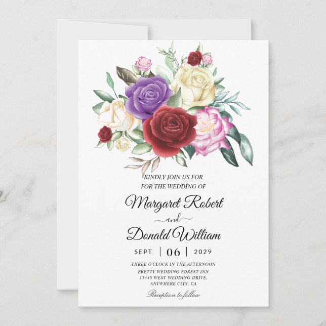 red and purple wedding invitations (Front)