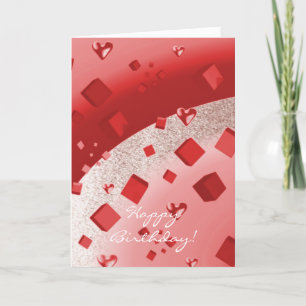 Red and Rose Gold Faux Glitter Birthday Card