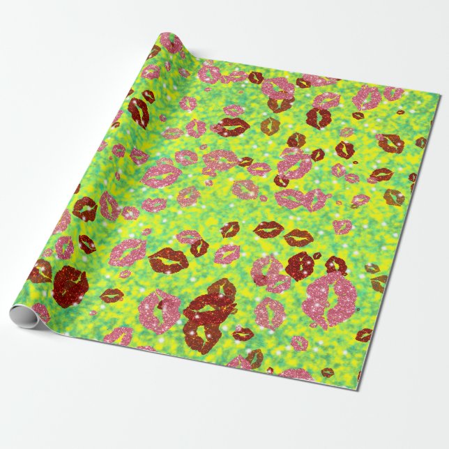 Red and rose kisses in green wrapping paper (Unrolled)