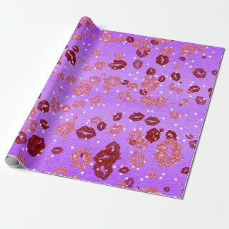 Red and rose kisses in purple 2 wrapping paper