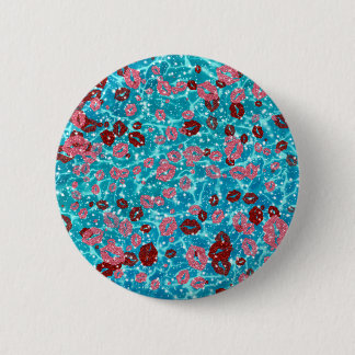 Red and rose kisses in the blue ocean 6 cm round badge