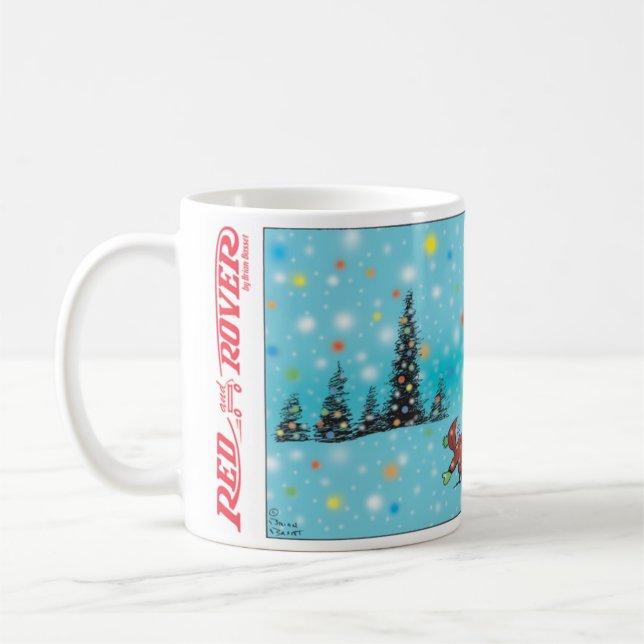 Red and Rover holiday trees and coloured snowflake Coffee Mug (Left)