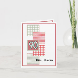 Red and Sage Dots and Gingham - 90th Birthday Card