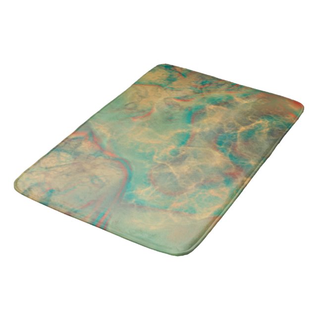 Red and Sea Green Marble abstract Bath Mat (Angled)