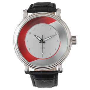 Red and shiny silver geometric design watch