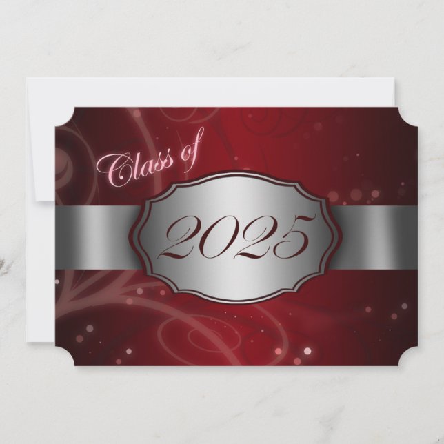 Red and Silver 2025 Graduation Invitations (Front)
