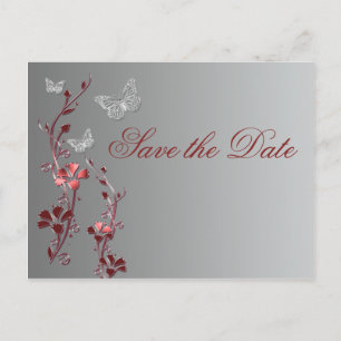 Red and Silver Butterflies Save the Date Postcard