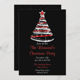 Red and Silver Christmas Tree Invitation