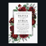 Red and Silver Country Burgundy Rehearsal Dinner Invitation<br><div class="desc">Design features watercolor peony and rose floral elements in shades of red and burgundy over eucalyptus botanical greenery. Template also features a printed silver or grey coloured box for an added elegant layout. The typography displays a modern layout with black text. View the collection link on this page to find...</div>