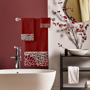 Red and silver dahlias  bath towel set
