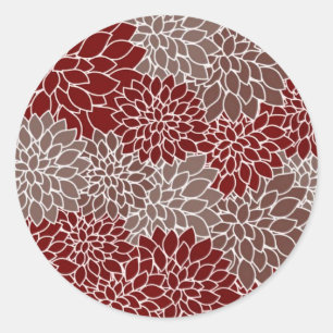 Red and silver dahlias classic round sticker