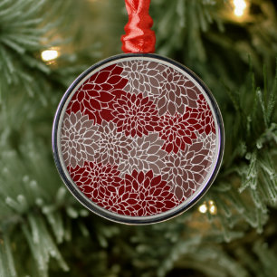 Red and silver dahlias metal tree decoration