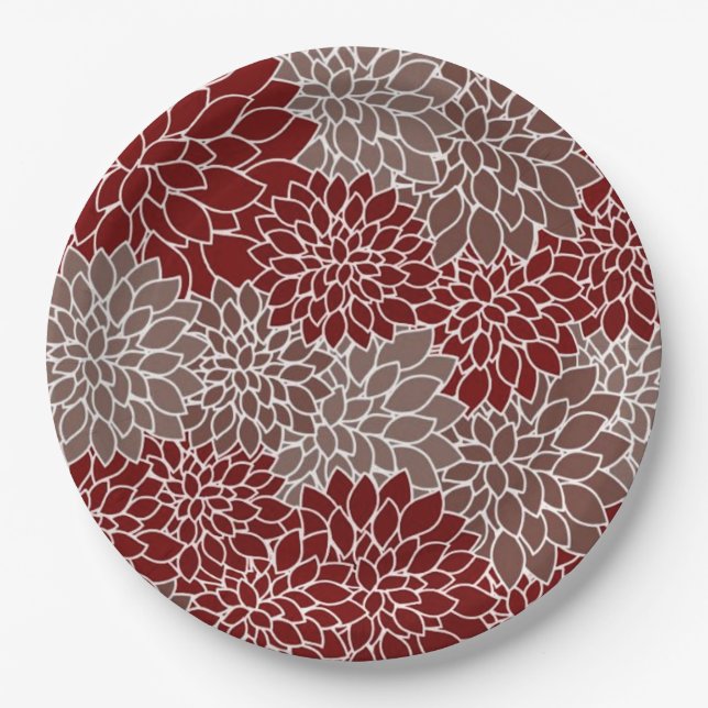 Red and silver dahlias  paper plate (Front)